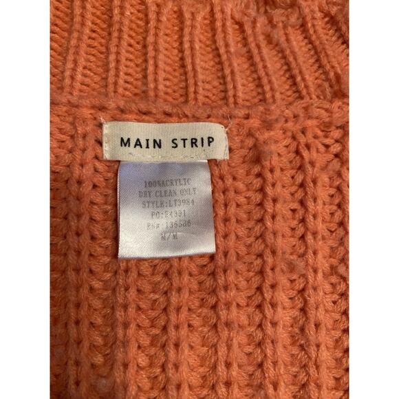 Main Strip Sweater Womens Medium Coral Shredded Waffle Knit Cropped - Picture 3 of 3